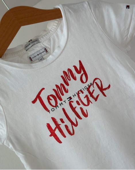 Triko dětské Tommy Hilfiger bílé s červeným nápisem